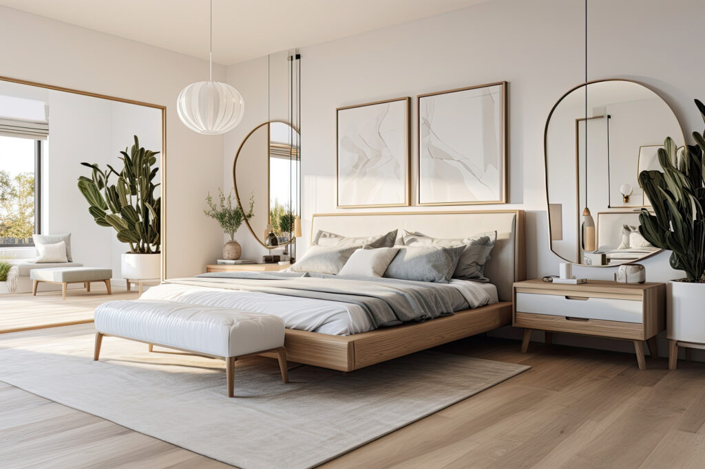 Laminate flooring in a beautiful large bedroom by Select Floors in Marietta, GA.